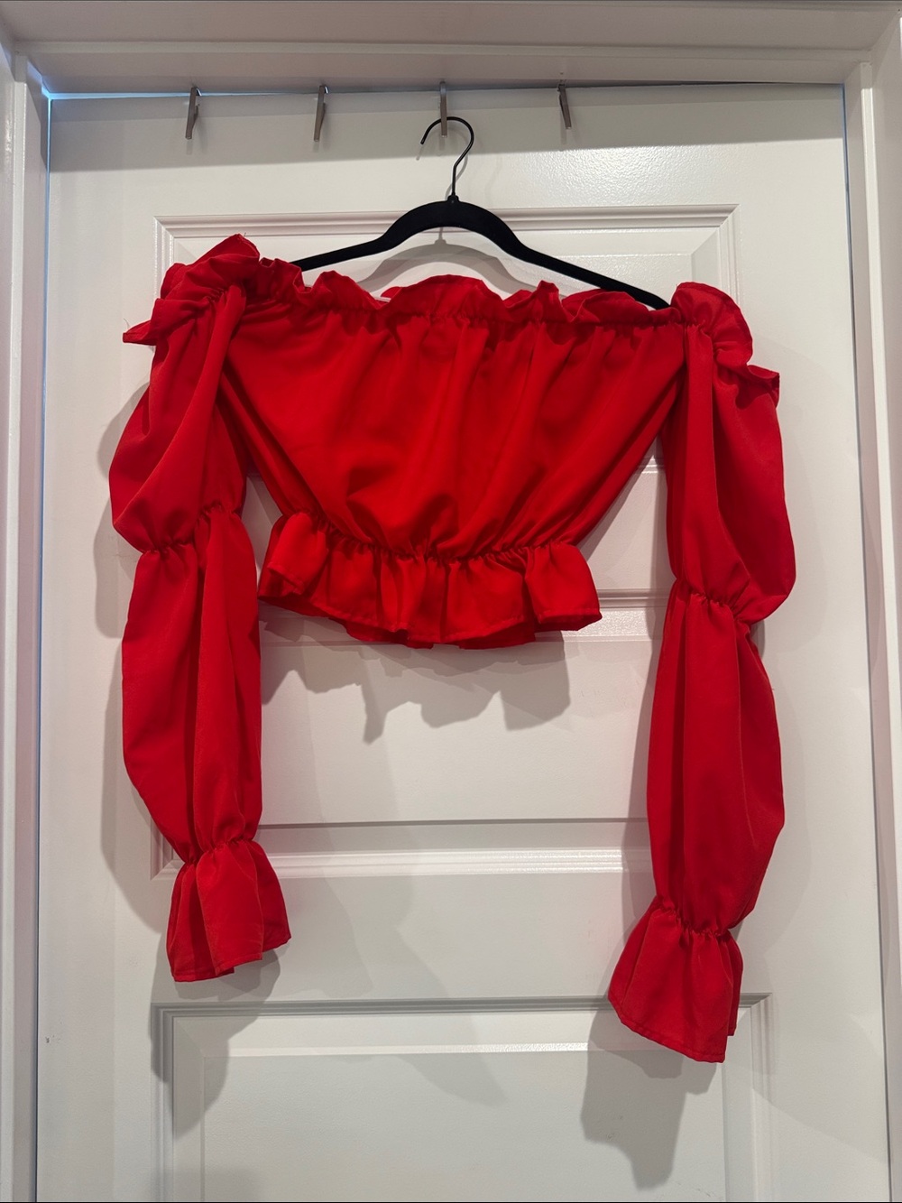 SHEIN Red Off-Shoulder Ruffle Crop Blouse